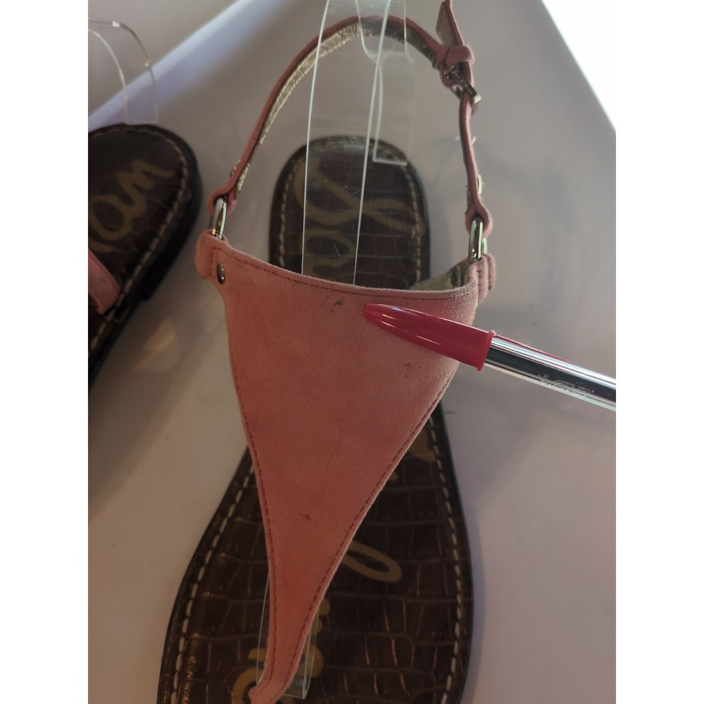 Sam Edelman Greta 10.5 Leather Gigi Adjustable T-Strap Sandals Pink Suede Flat - Picture 6 of 10
